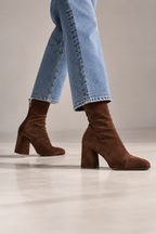 Women’s Suede-Look Ankle Boots – Square Toe Block Heel