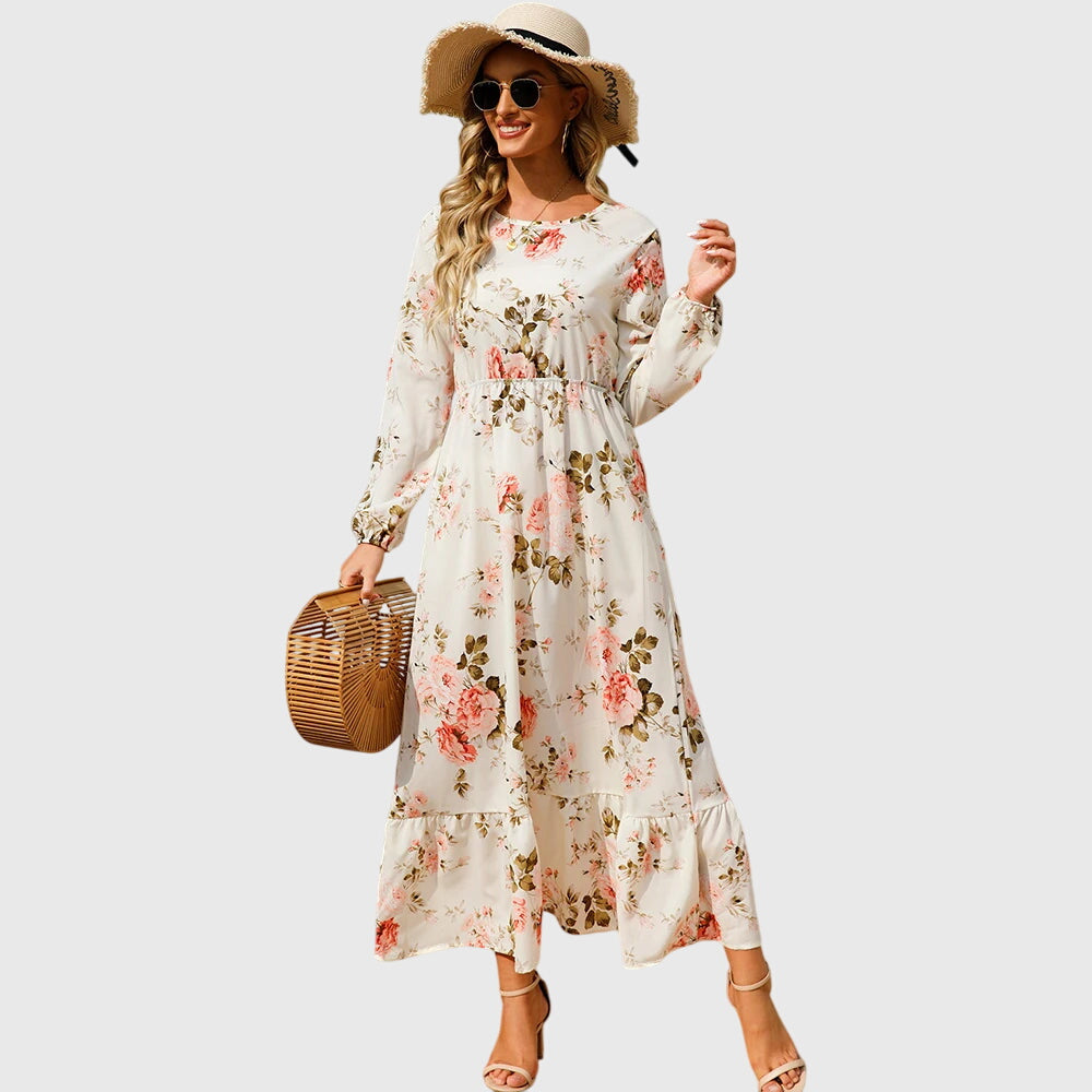 Chelsea - Floral Print Wrap Maxi Dress with Long Sleeves