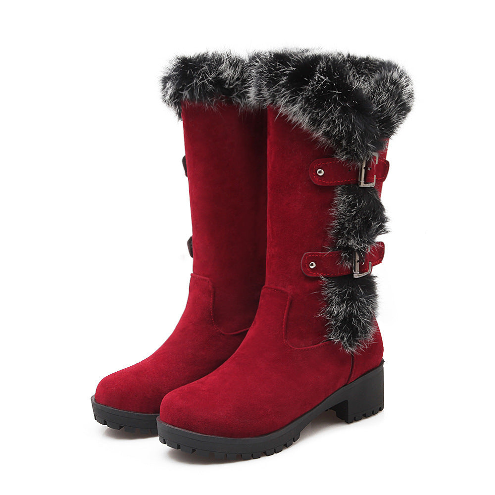 Women's Faux Suede Fur-Trim Mid-Calf Winter Boots