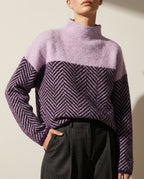 Women's Two-Tone Herringbone Mock Neck Wool Sweater