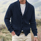 Men's Knit Cardigan with Shawl Collar and Buttons