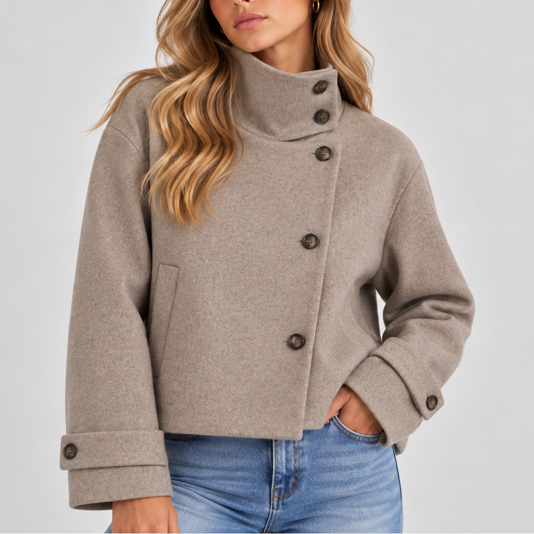 Women's High Neck Cropped Jacket – Button Front Coat