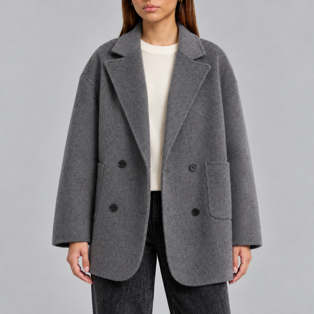Women’s Overcoat | Oversized Double-Breasted Coat with Lapel Collar