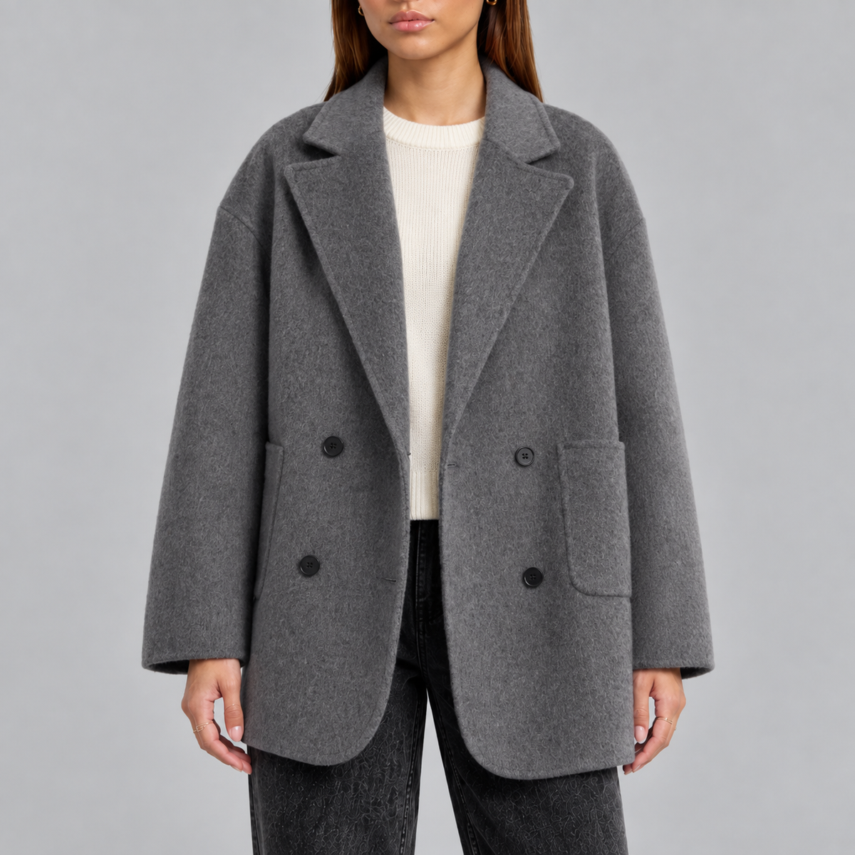 Women’s Overcoat | Oversized Double-Breasted Coat with Lapel Collar