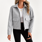 Women’s Grey Zip-Up Utility Overshirt - Long Sleeve with Flap Pockets