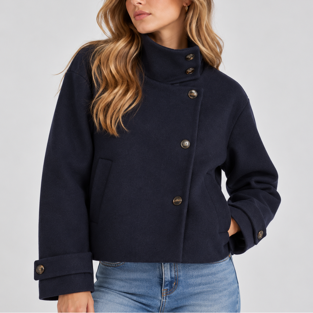 Women's High Neck Cropped Jacket – Button Front Coat