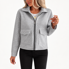Women’s Grey Zip-Up Utility Overshirt - Long Sleeve with Flap Pockets