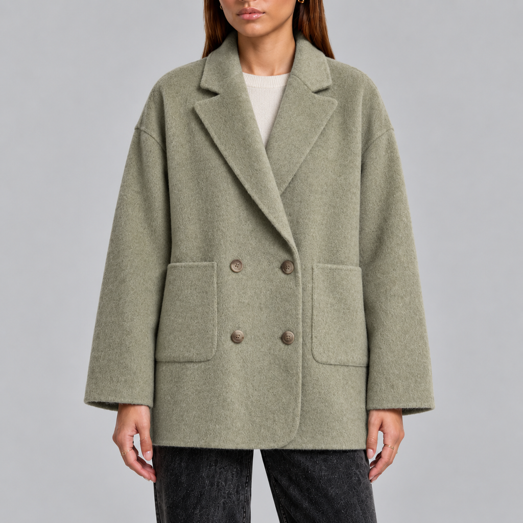 Women’s Overcoat | Oversized Double-Breasted Coat with Lapel Collar