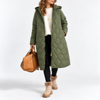 Women's Long Quilted Hooded Winter Coat with Pockets