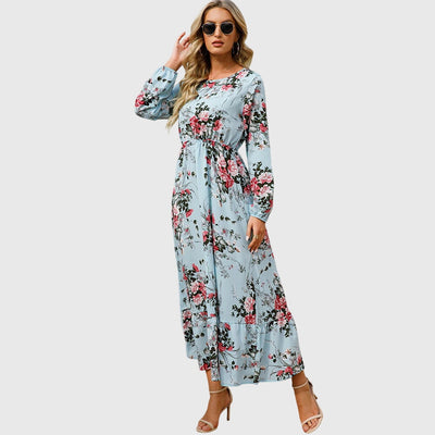 Chelsea - Floral Print Wrap Maxi Dress with Long Sleeves