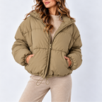 Women's Oversized Puffer Jacket with High Collar and Pockets