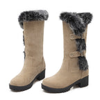 Women's Faux Suede Fur-Trim Mid-Calf Winter Boots