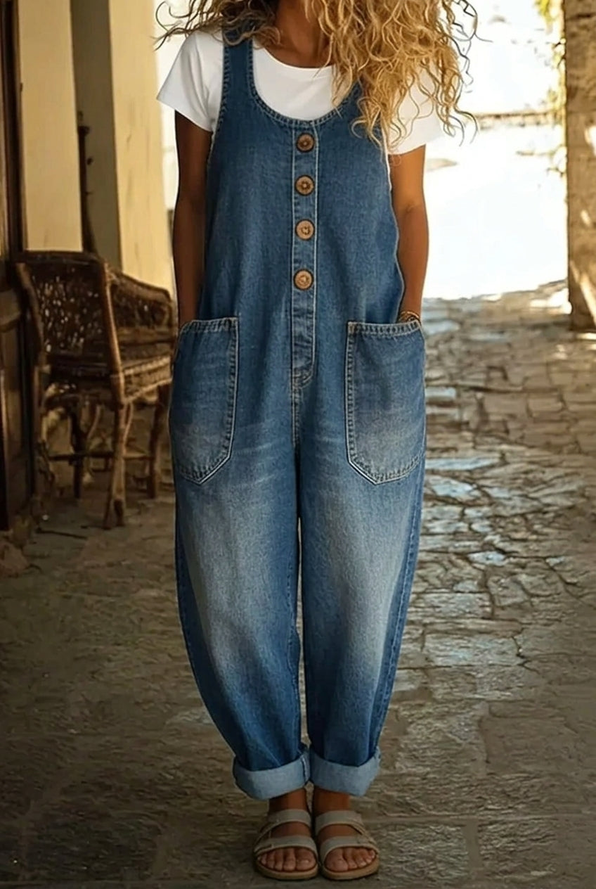 Skylar - Vintage Washed Cotton Denim Overalls