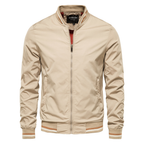 Men's Bomber Jacket with Ribbed Stand Collar and Zip Front