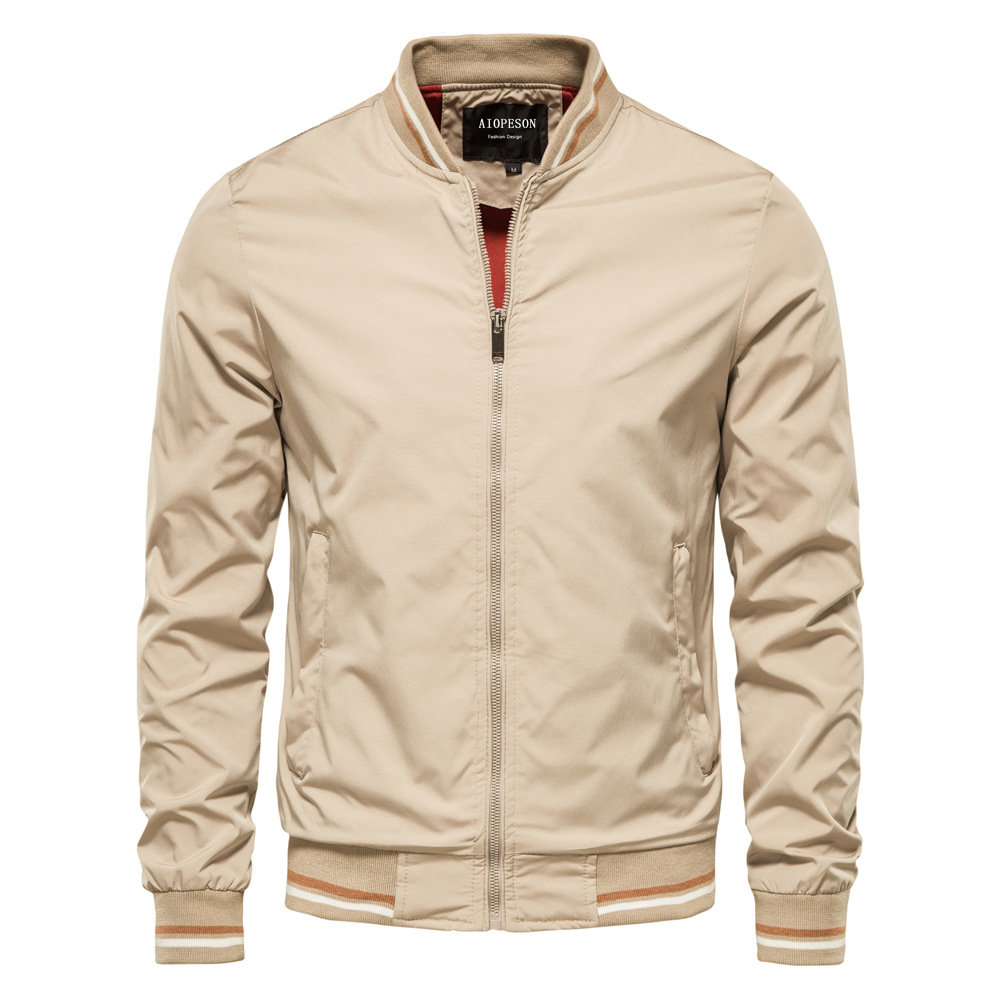Men's Bomber Jacket with Ribbed Stand Collar and Zip Front