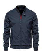 Men's Bomber Jacket with Ribbed Stand Collar and Zip Front