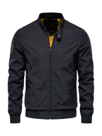 Men's Bomber Jacket with Ribbed Stand Collar and Zip Front