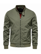 Men's Bomber Jacket with Ribbed Stand Collar and Zip Front