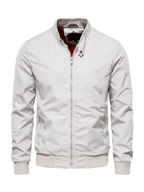 Men's Bomber Jacket with Ribbed Stand Collar and Zip Front