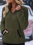 Women's Half-Zip Fuzzy Fleece Pullover Sweater