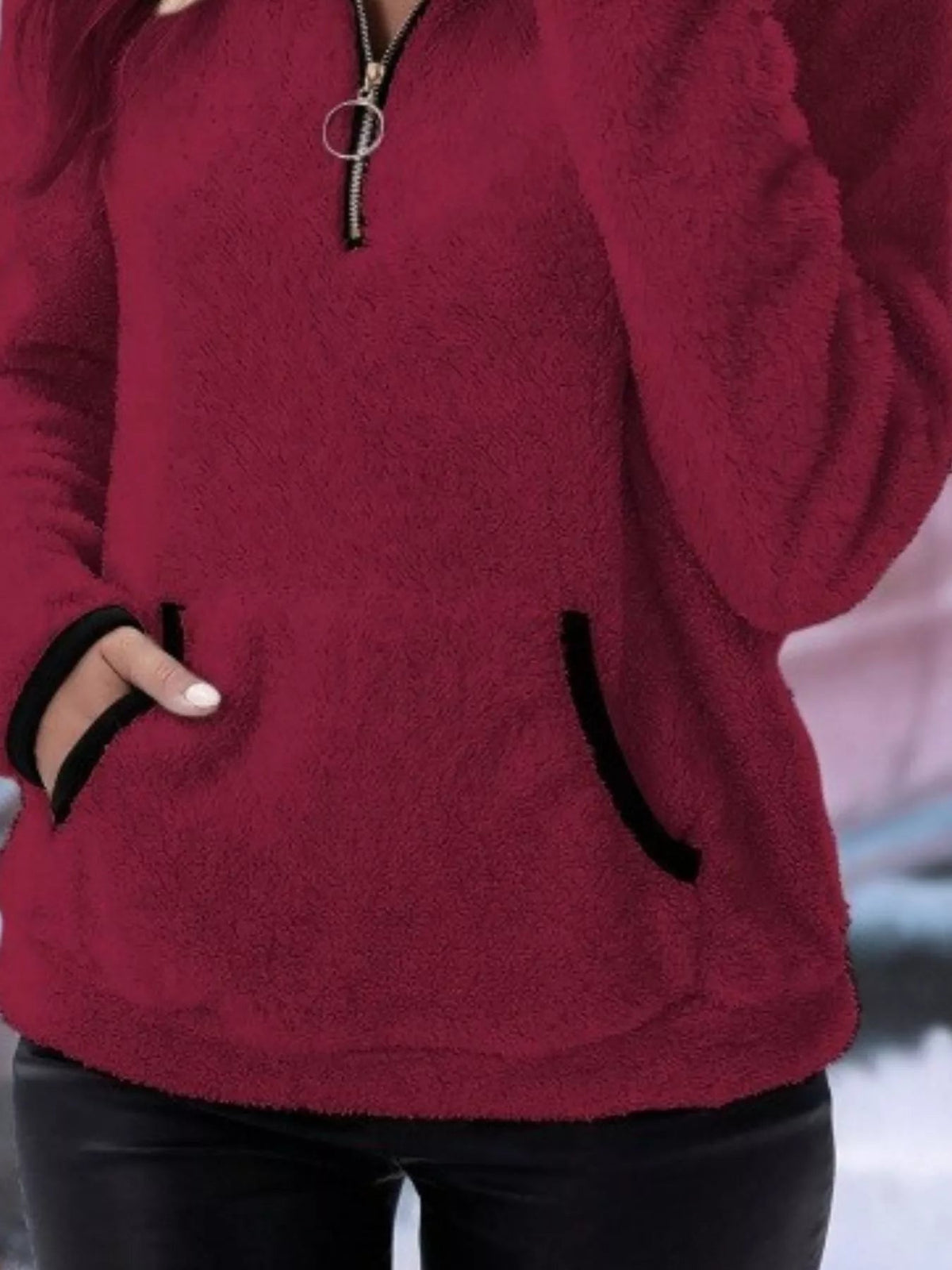 Women's Half-Zip Fuzzy Fleece Pullover Sweater