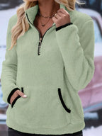 Women's Half-Zip Fuzzy Fleece Pullover Sweater