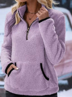 Women's Half-Zip Fuzzy Fleece Pullover Sweater