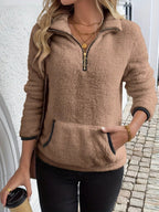 Women's Half-Zip Fuzzy Fleece Pullover Sweater