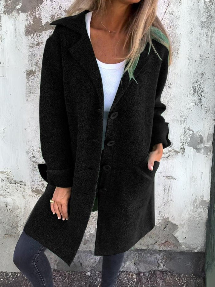 Relaxed Fit Long Coat Soft Knit Fabric