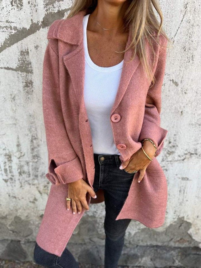 Relaxed Fit Long Coat Soft Knit Fabric