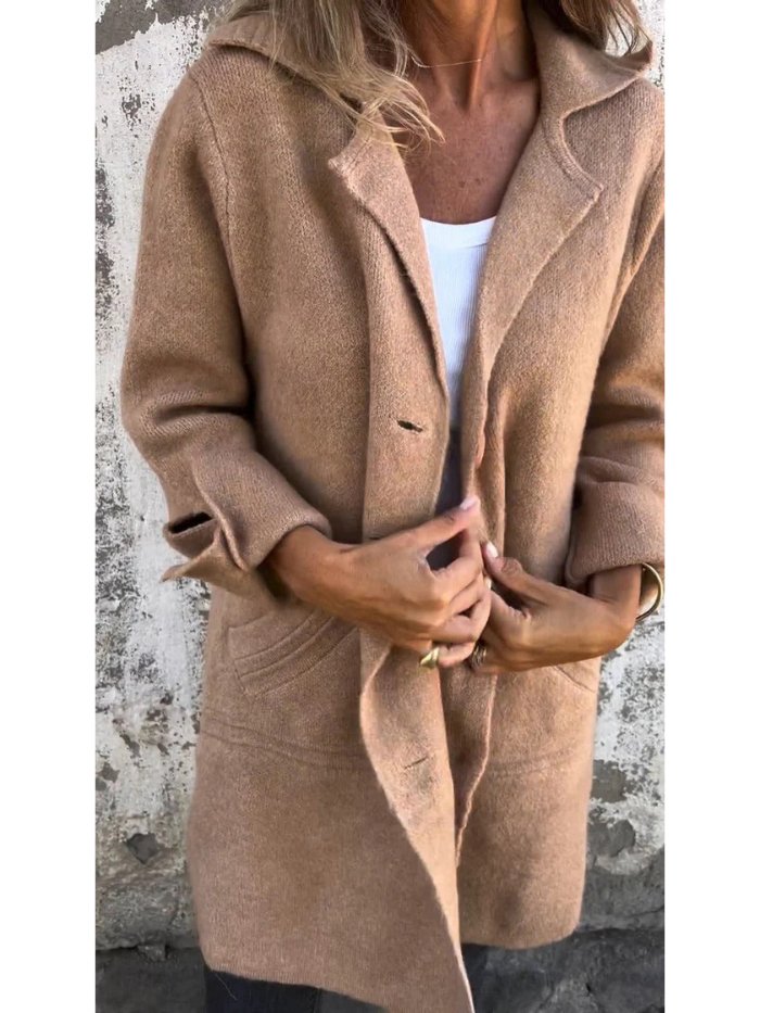 Relaxed Fit Long Coat Soft Knit Fabric