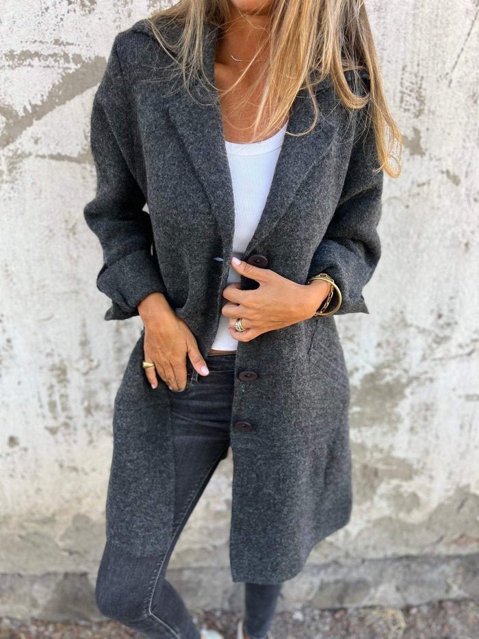 Relaxed Fit Long Coat Soft Knit Fabric