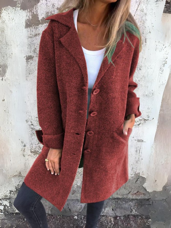 Relaxed Fit Long Coat Soft Knit Fabric