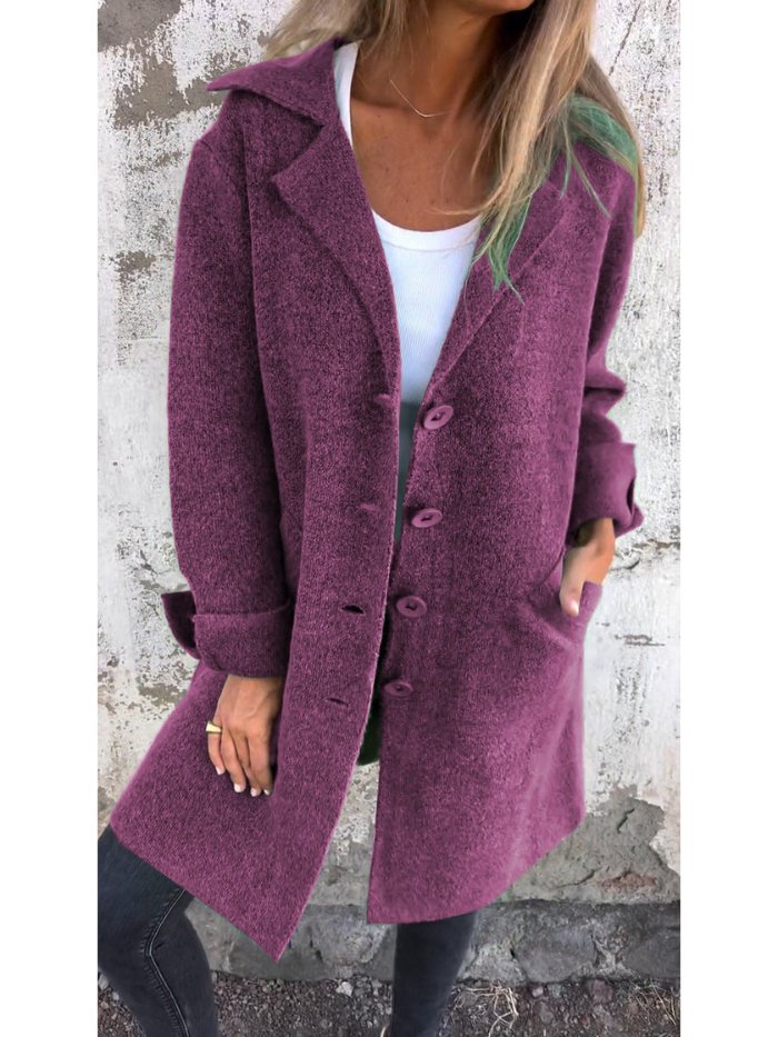 Relaxed Fit Long Coat Soft Knit Fabric