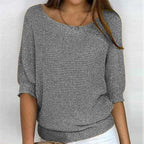 Women's Ribbed Knit Three-Quarter Sleeve Relaxed Fit Sweater