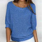 Women's Ribbed Knit Three-Quarter Sleeve Relaxed Fit Sweater