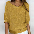 Women's Ribbed Knit Three-Quarter Sleeve Relaxed Fit Sweater