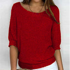 Women's Ribbed Knit Three-Quarter Sleeve Relaxed Fit Sweater