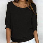 Women's Ribbed Knit Three-Quarter Sleeve Relaxed Fit Sweater