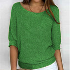 Women's Ribbed Knit Three-Quarter Sleeve Relaxed Fit Sweater