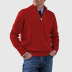 Men's Casual Knit Pullover Sweater with Half-Zip Mock Neck