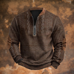 Men's Knit Sweater with Quarter Zip and Pattern Panels