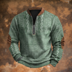 Men's Knit Sweater with Quarter Zip and Pattern Panels