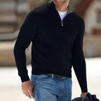 Men's Polyester Knit Sweater with Quarter Zip and Rib Hem