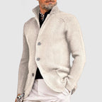 Men's Waffle-Knit Cardigan Sweater with Stand Collar and Button Front
