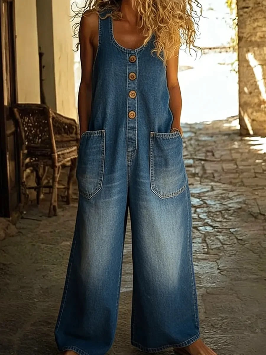 Skylar - Vintage Washed Cotton Denim Overalls