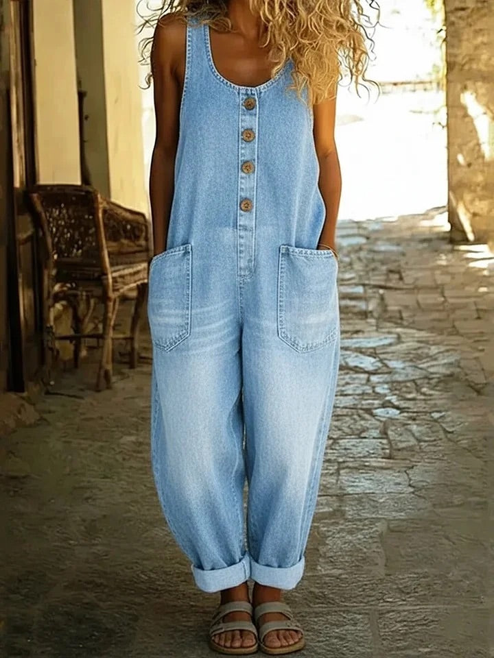 Skylar - Vintage Washed Cotton Denim Overalls