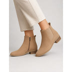 Women's Pointed Toe Chelsea Ankle Boots Low Block Heel