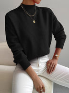 Women's Casual Knit Sweater with Turtleneck and Ribbed Trim