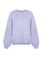 Women's Knit Crewneck Sweater with Drop Shoulders and Side Slits